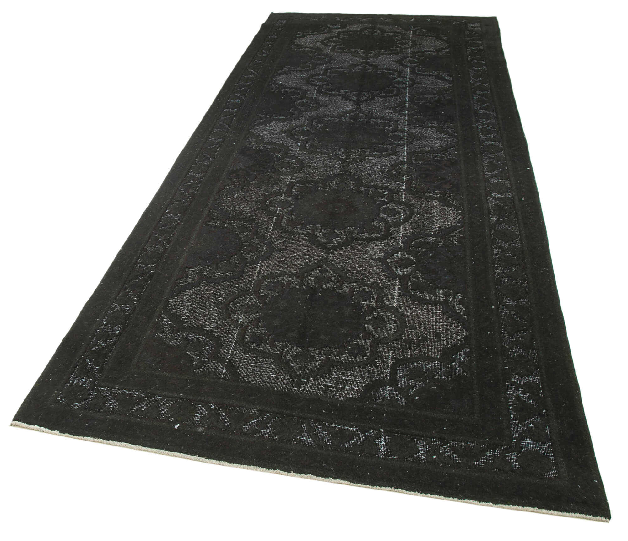 Handmade Wool Area Rug - Vintage Cotton Rug Black 4'8''x11'9'' Rustic Style