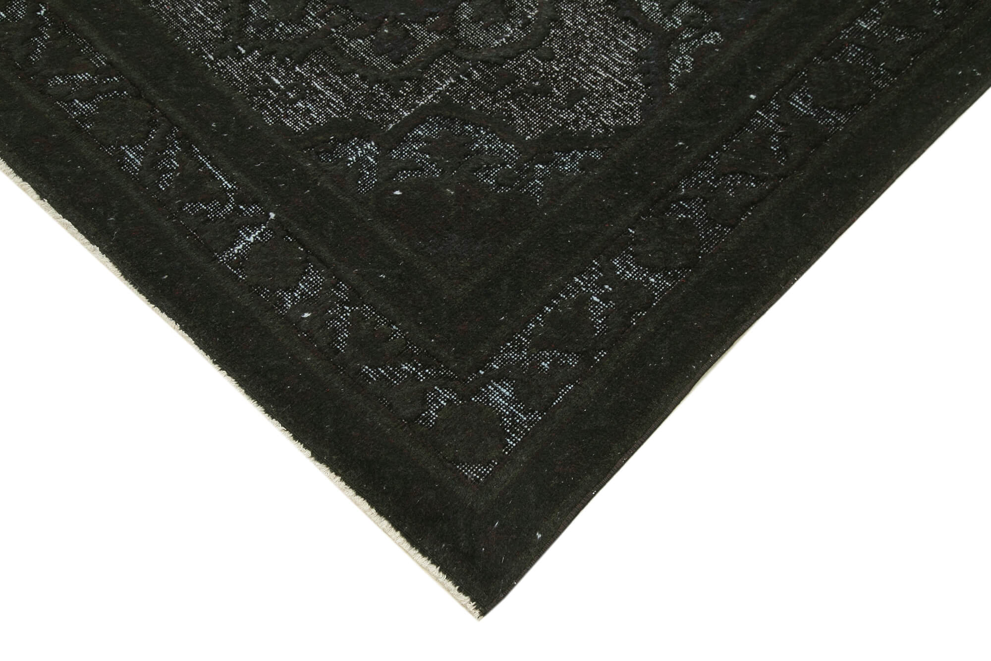 Handmade Wool Area Rug - Vintage Cotton Rug Black 4'8''x11'9'' Rustic Style
