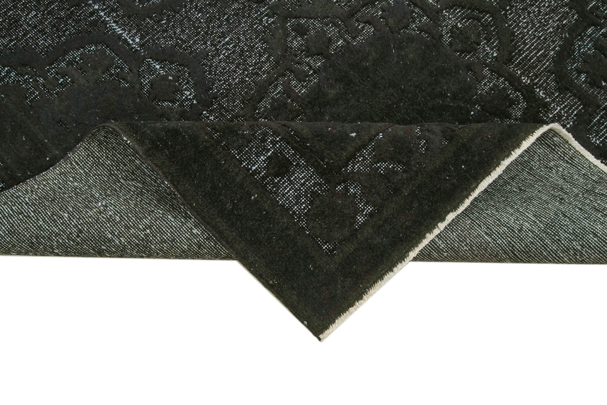 Handmade Wool Area Rug - Vintage Cotton Rug Black 4'8''x11'9'' Rustic Style