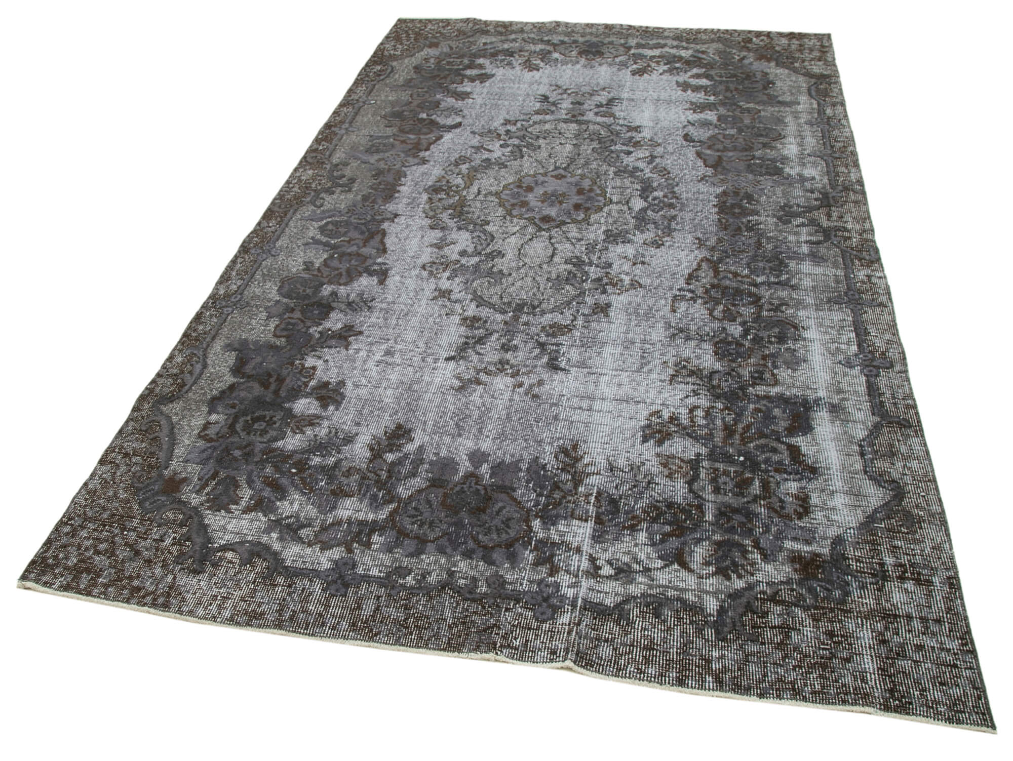 Handmade Vintage Area Rug - Grey Wool Cotton Vintage Cotton Wool Rug 5'5''x9'5''