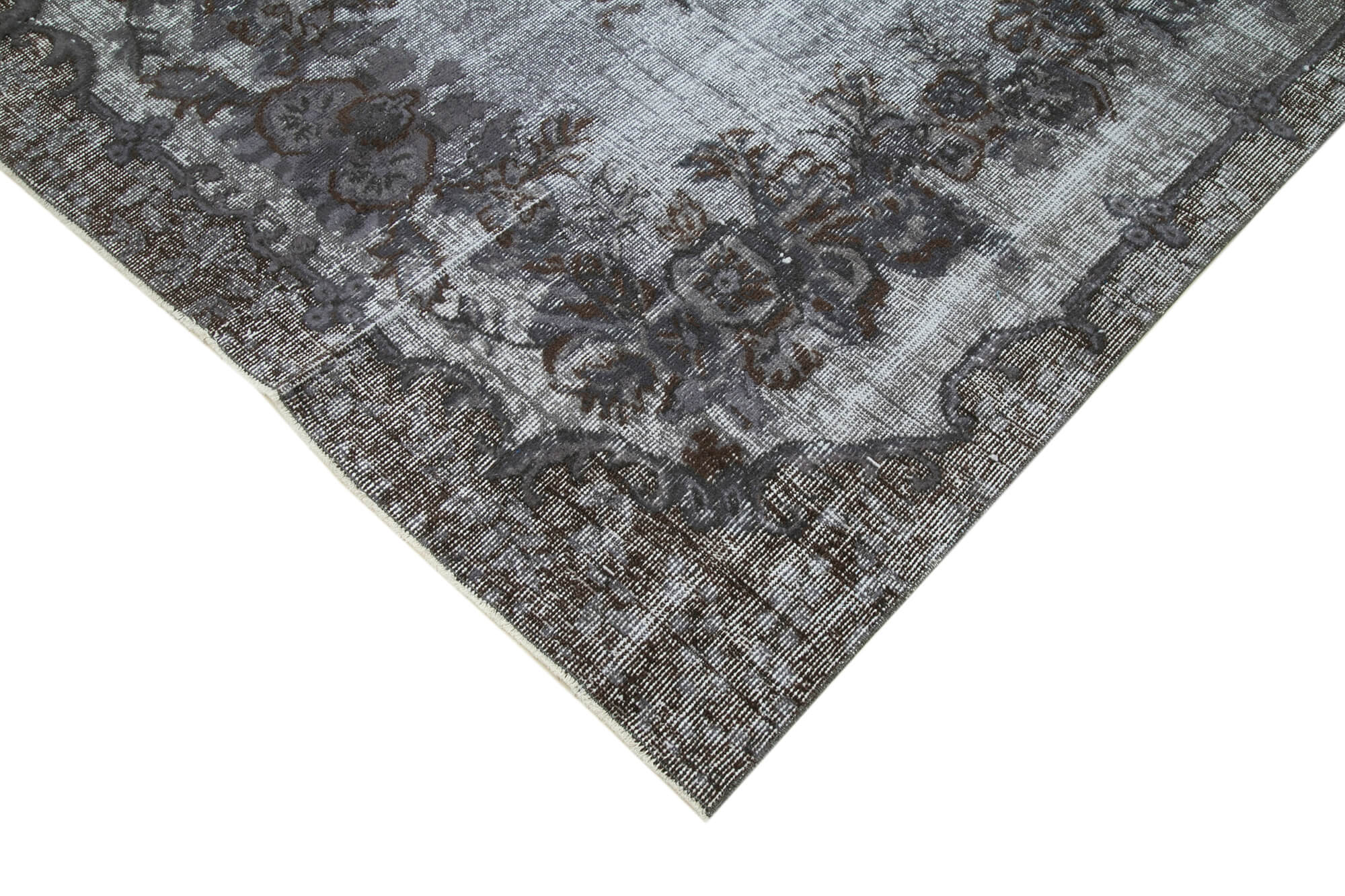 Handmade Vintage Area Rug - Grey Wool Cotton Vintage Cotton Wool Rug 5'5''x9'5''