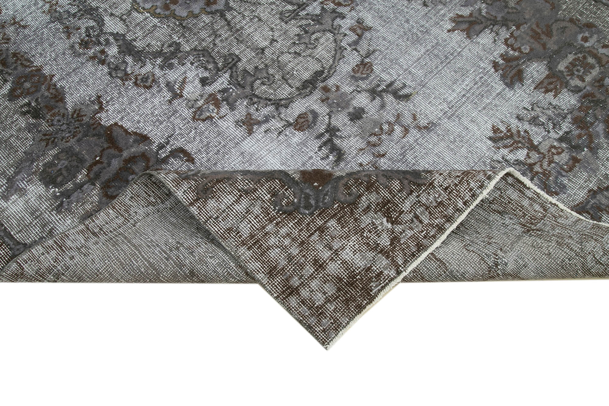 Handmade Vintage Area Rug - Grey Wool Cotton Vintage Cotton Wool Rug 5'5''x9'5''