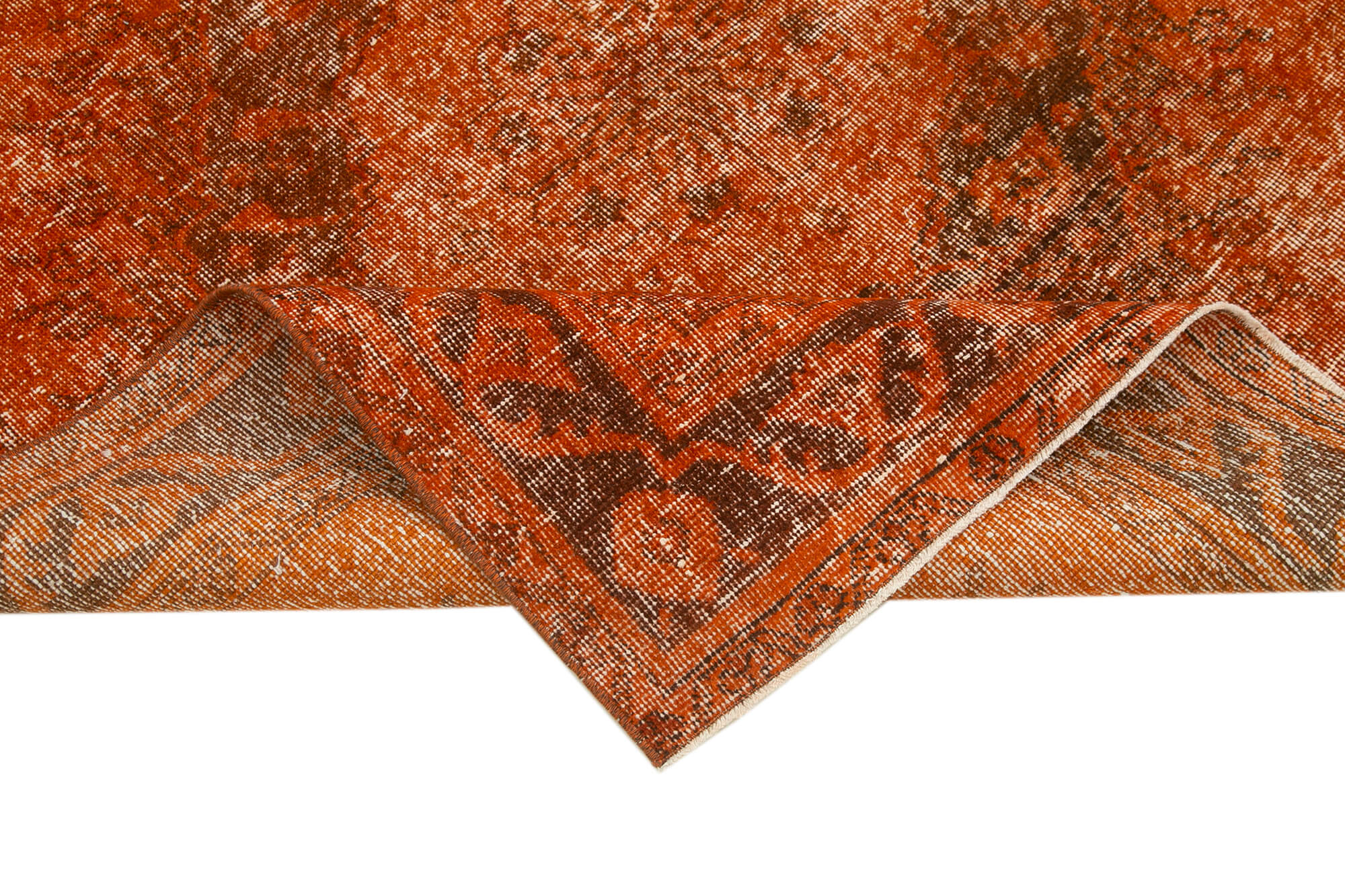 Handmade Wool Area Rug - Orange Vintage Cotton Wool Blend, Soft Textured Carpet 4'11"x12'