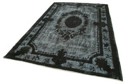 Vintage Wool Area Rug - Handmade Cotton Rug, Turkish Hand Knotted Black Carpet 6'5''x9'11''
