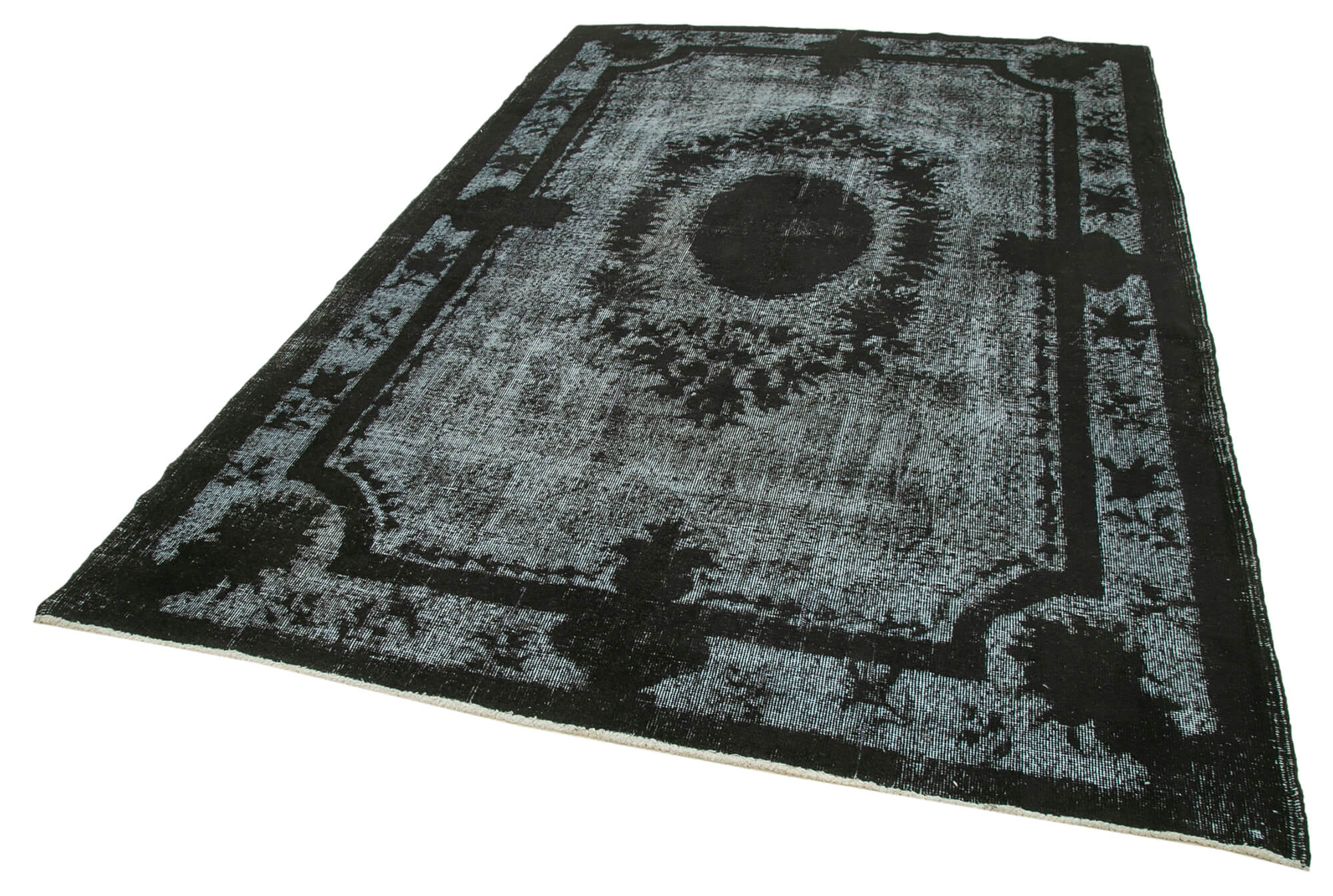 Vintage Wool Area Rug - Handmade Cotton Rug, Turkish Hand Knotted Black Carpet 6'5''x9'11''