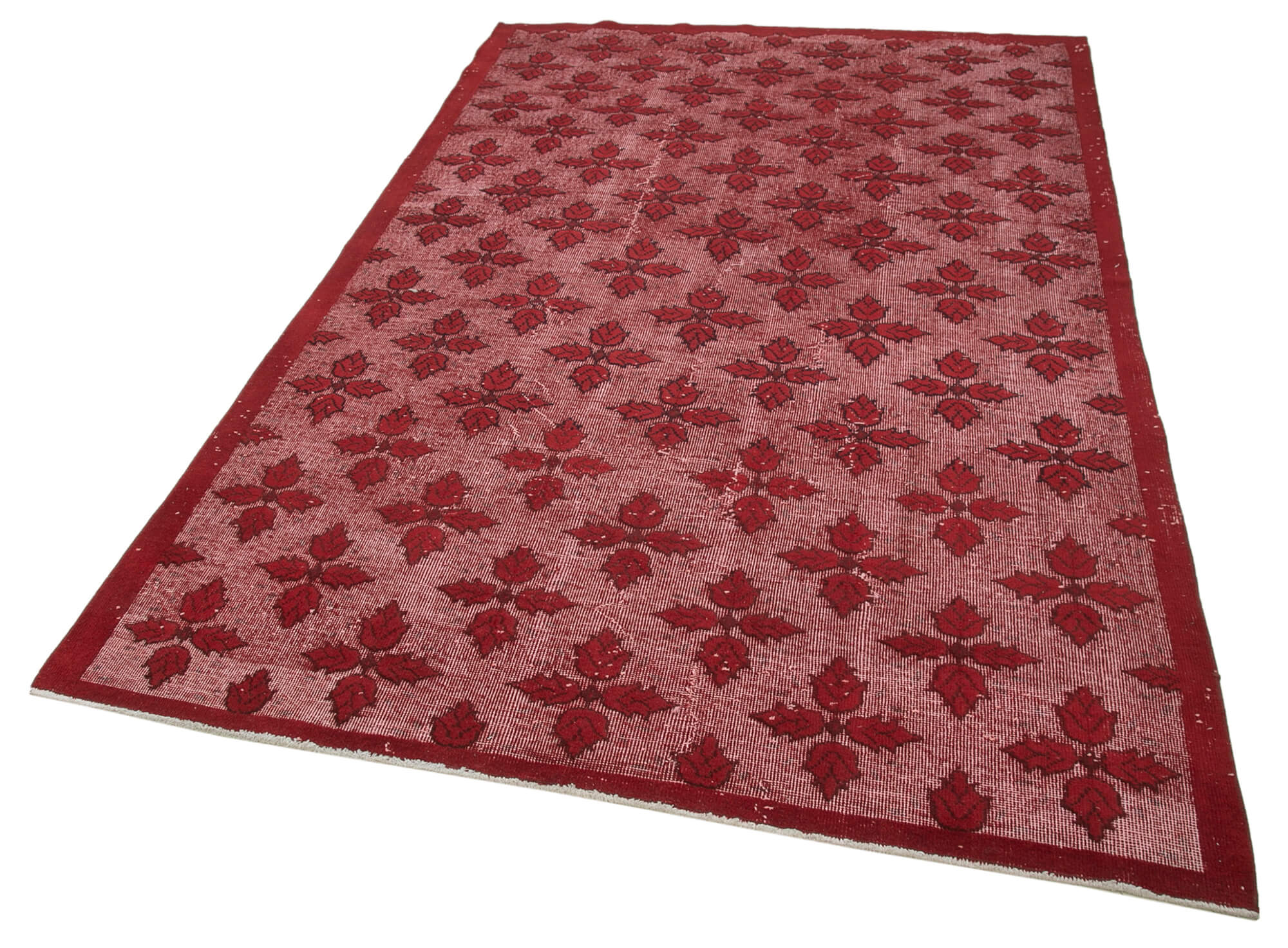 Vintage Handmade Area Rug - Red Turkish Wool & Cotton Carpet 5'11''x9'2''