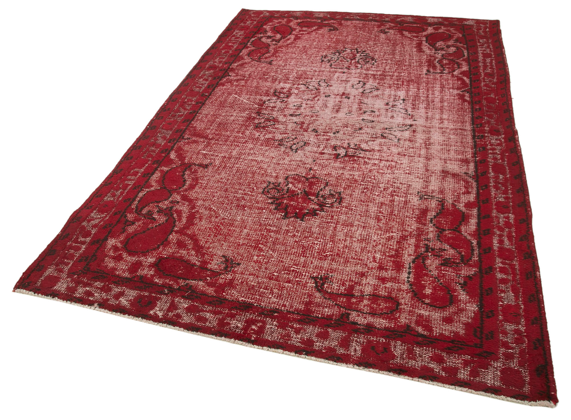 Vintage Handmade Area Rug - Red Cotton Wool Blend Hand Knotted Rug 5'7''x8'7''