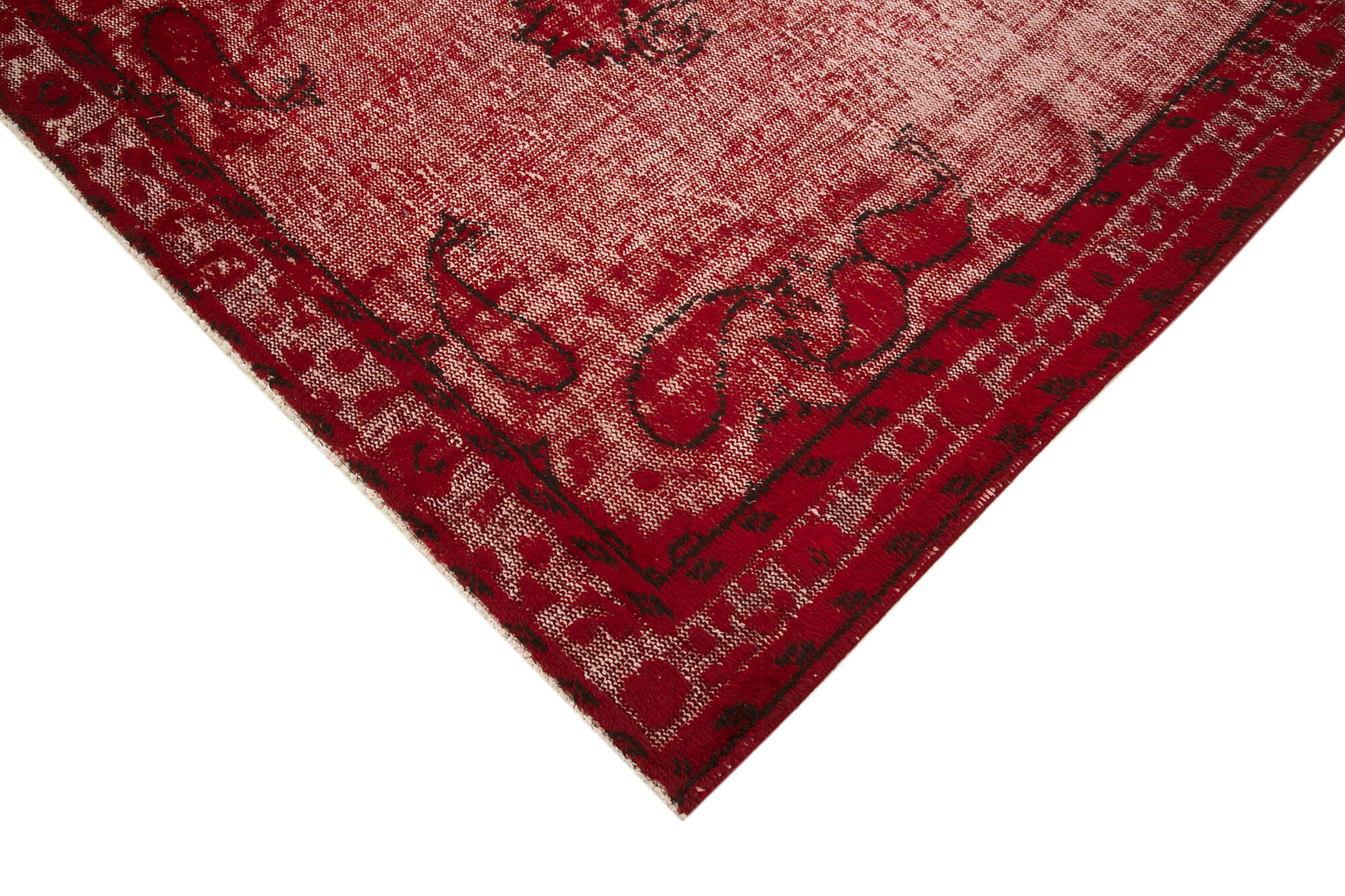 Vintage Handmade Area Rug - Red Cotton Wool Blend Hand Knotted Rug 5'7''x8'7''