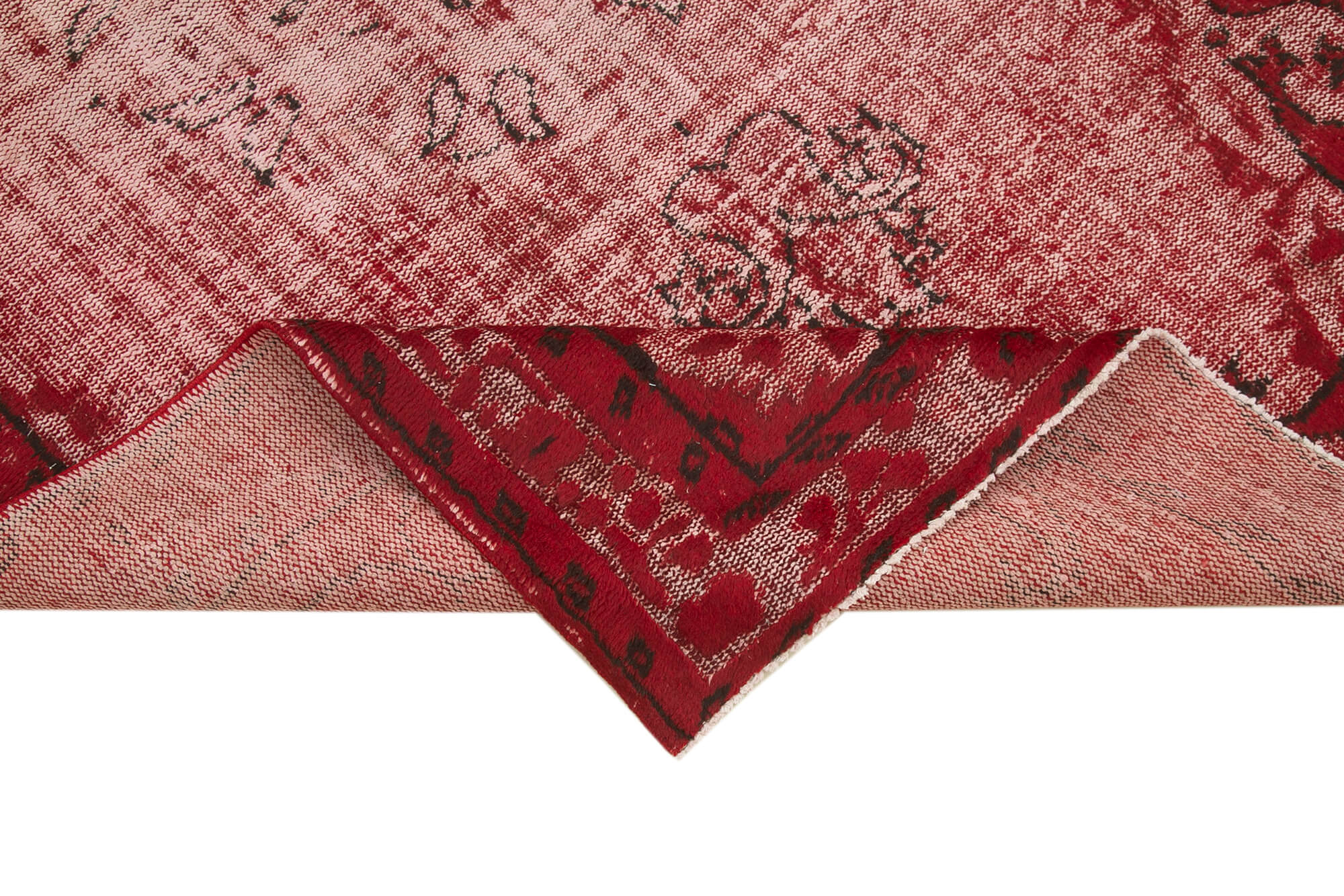 Vintage Handmade Area Rug - Red Cotton Wool Blend Hand Knotted Rug 5'7''x8'7''