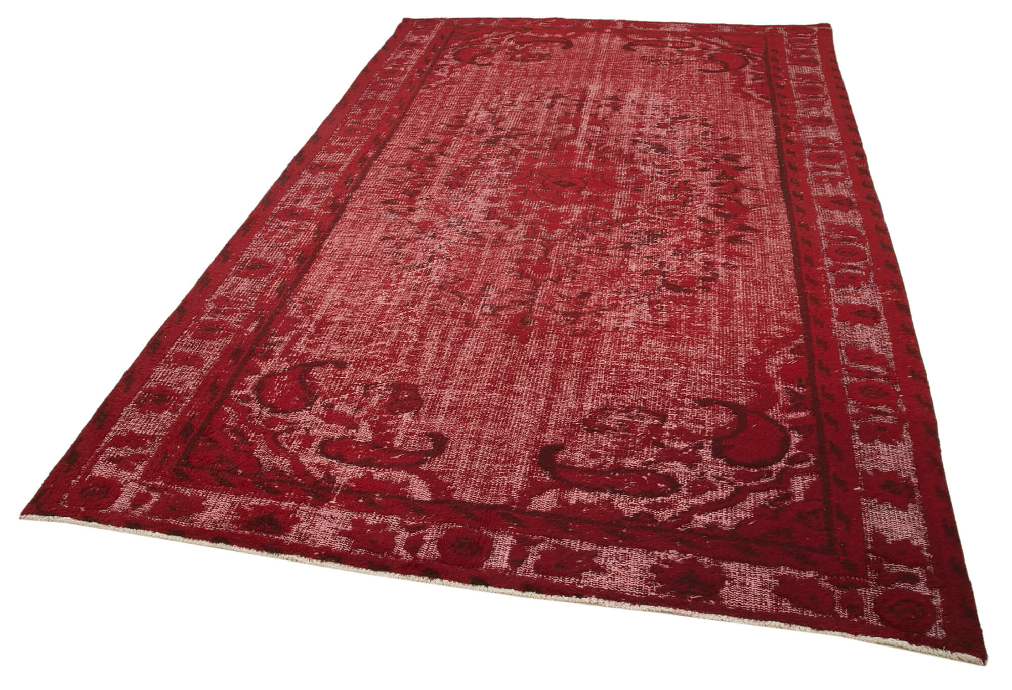 Vintage Wool Area Rug - Handmade Cotton Rug, Turkish Hand Knotted Red Vintage Carpet 5'10"x9'5"