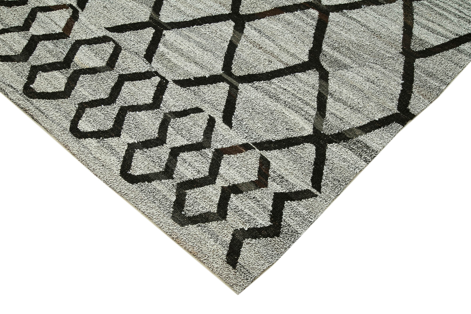 Handmade Area Rug – Grey Geometric Cotton Wool Vintage Hand Woven Carpet 8'2''x9'9''