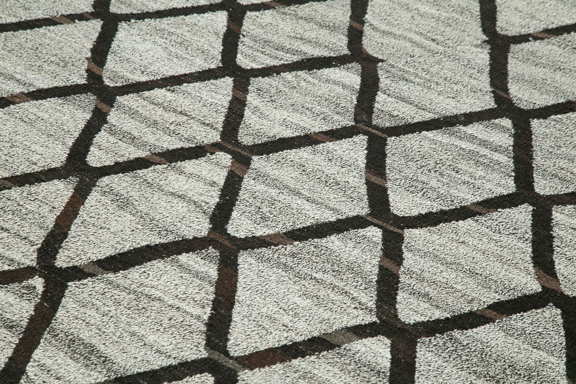 Handmade Area Rug – Grey Geometric Cotton Wool Vintage Hand Woven Carpet 8'2''x9'9''