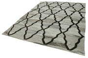 Handmade Area Rug - Grey Geometric Cotton Wool Vintage Handwoven Carpet 7'11" x 9'11"