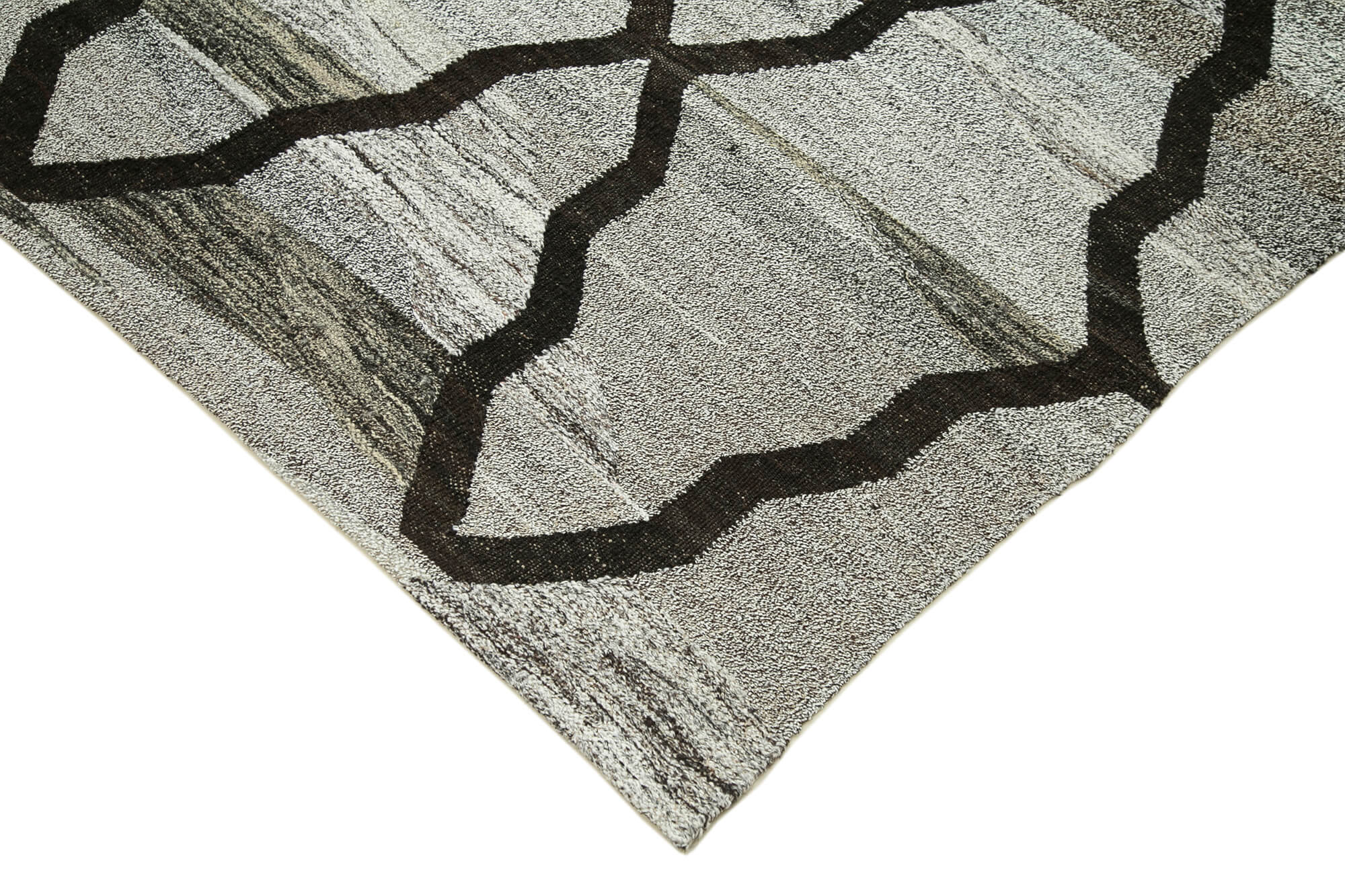 Handmade Area Rug - Grey Geometric Cotton Wool Vintage Handwoven Carpet 7'11" x 9'11"