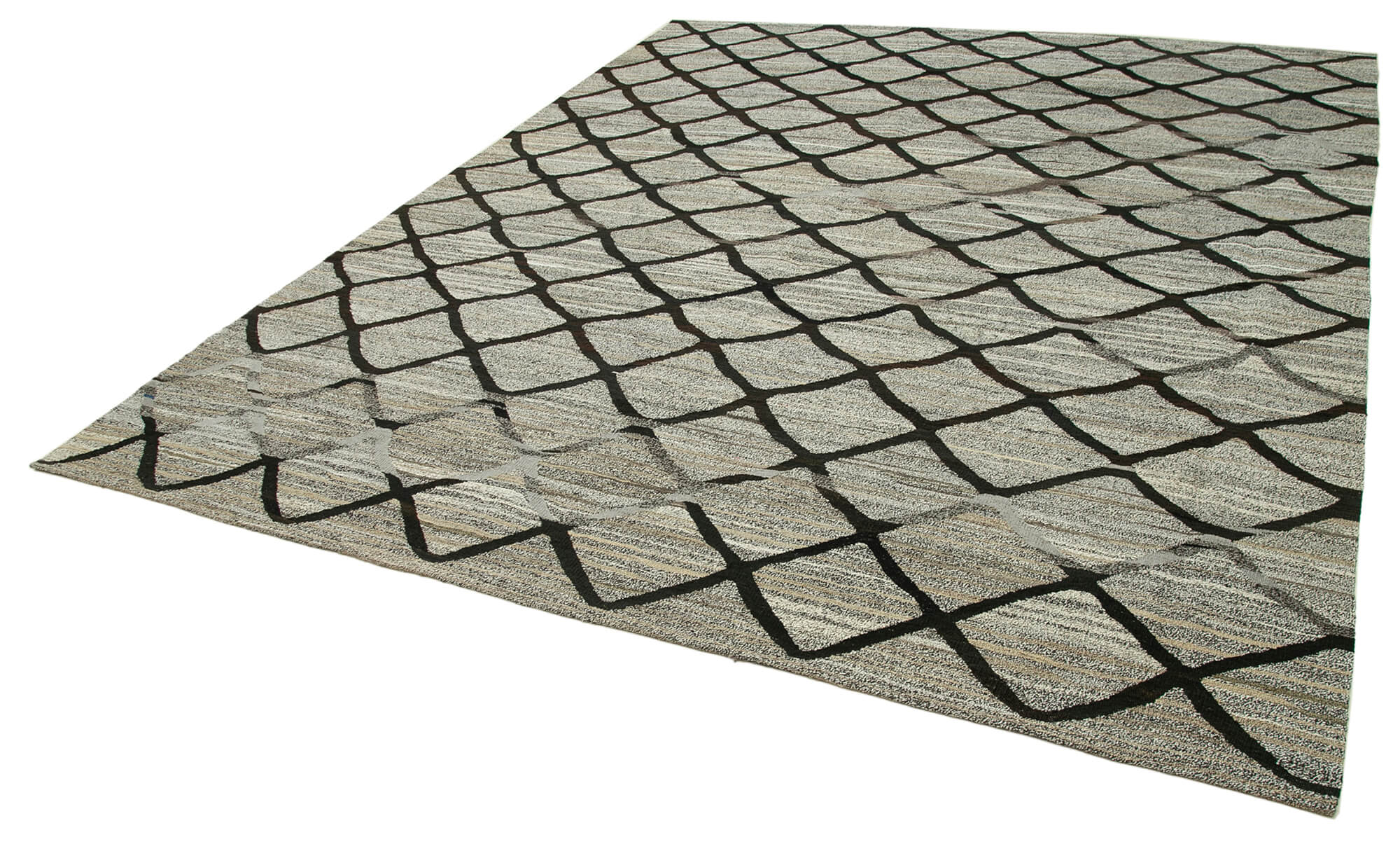 Handmade Wool Area Rug – Grey Geometric Rug, Vintage Turkish Carpet 8'5''x10'5''