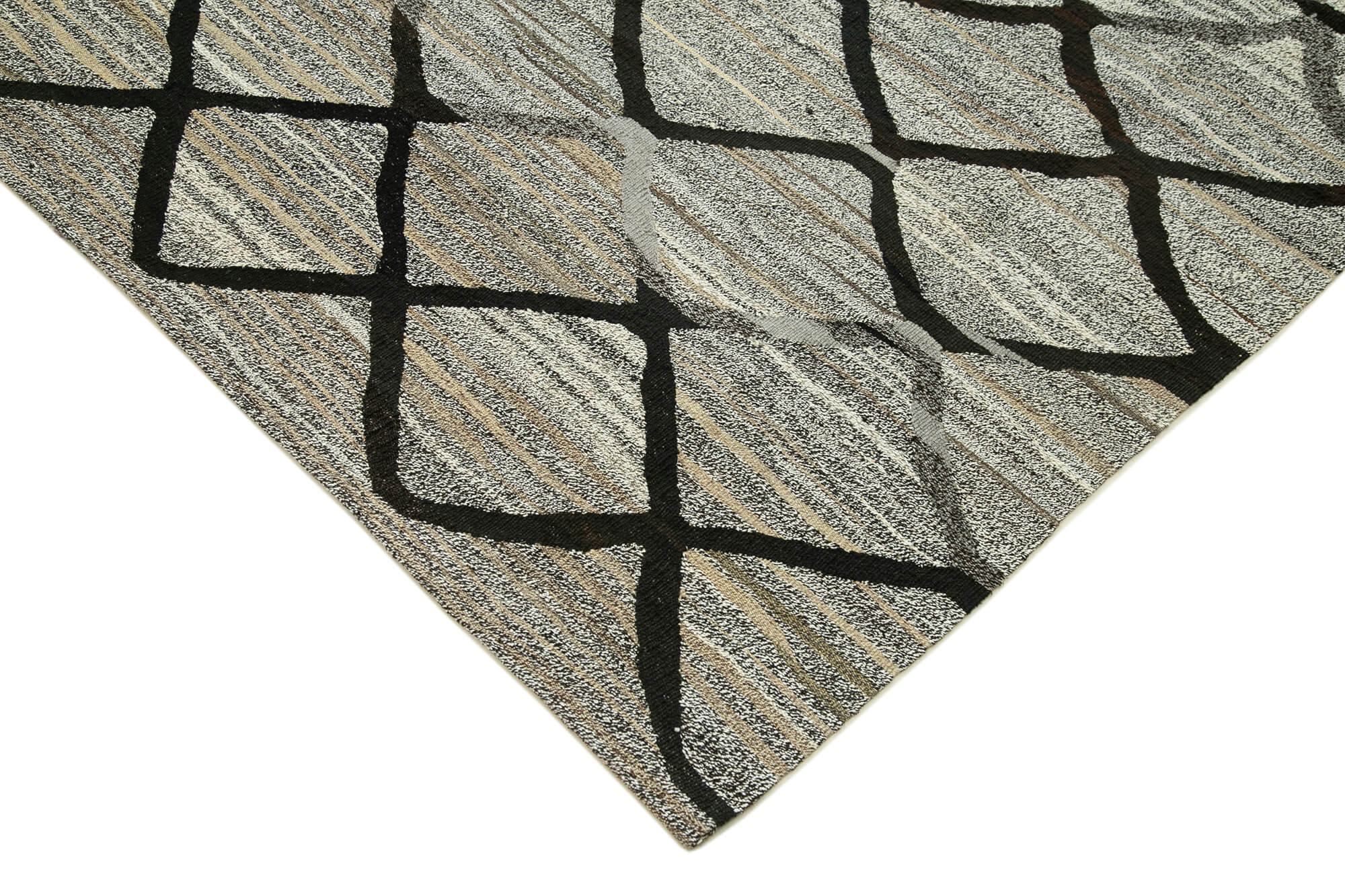 Handmade Wool Area Rug – Grey Geometric Rug, Vintage Turkish Carpet 8'5''x10'5''