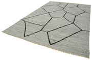 Handmade Area Rug - Geometric Cotton Wool Vintage Turkish Carpet 8x12'