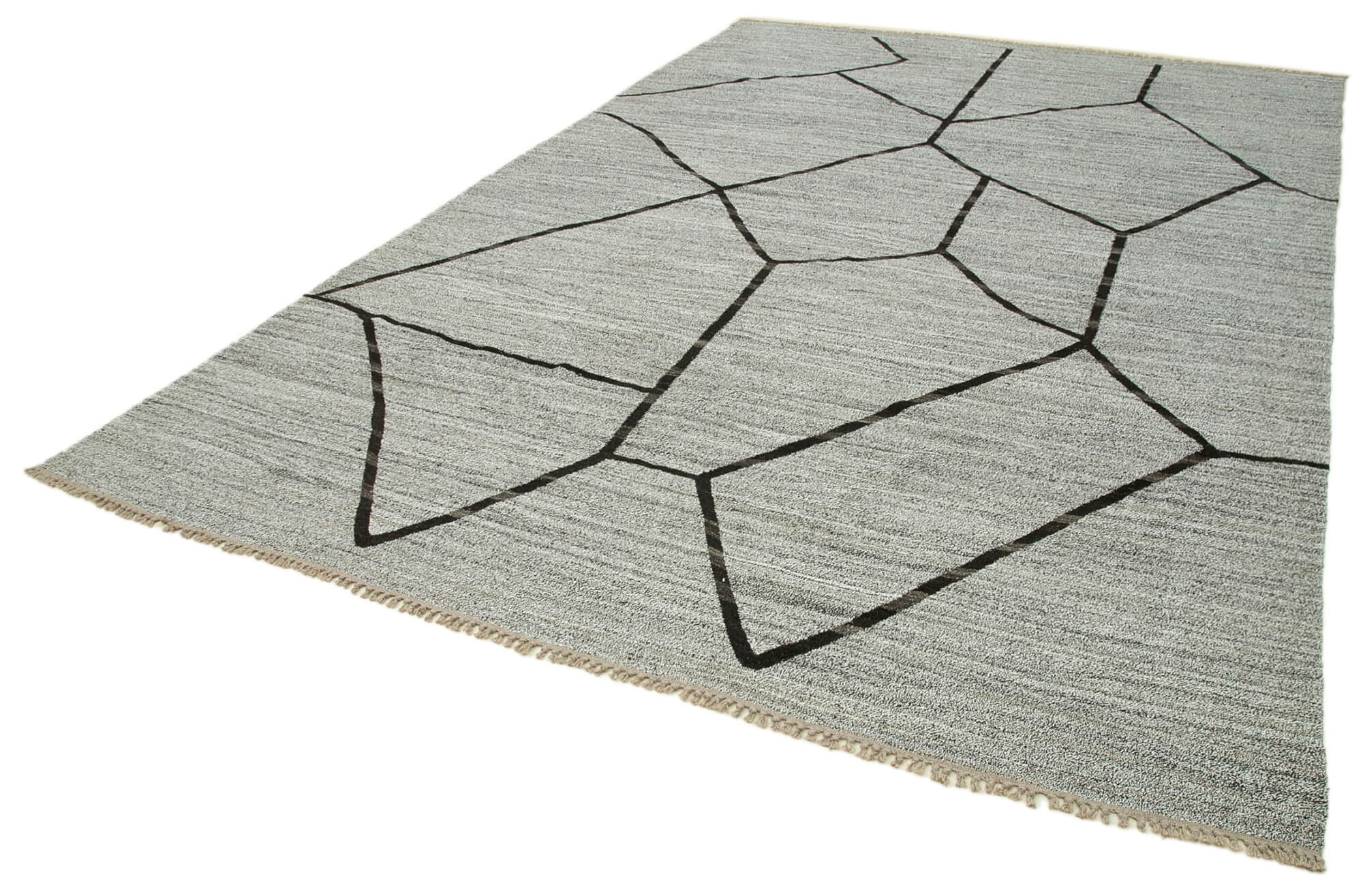 Handmade Area Rug - Geometric Cotton Wool Vintage Turkish Carpet 8x12'
