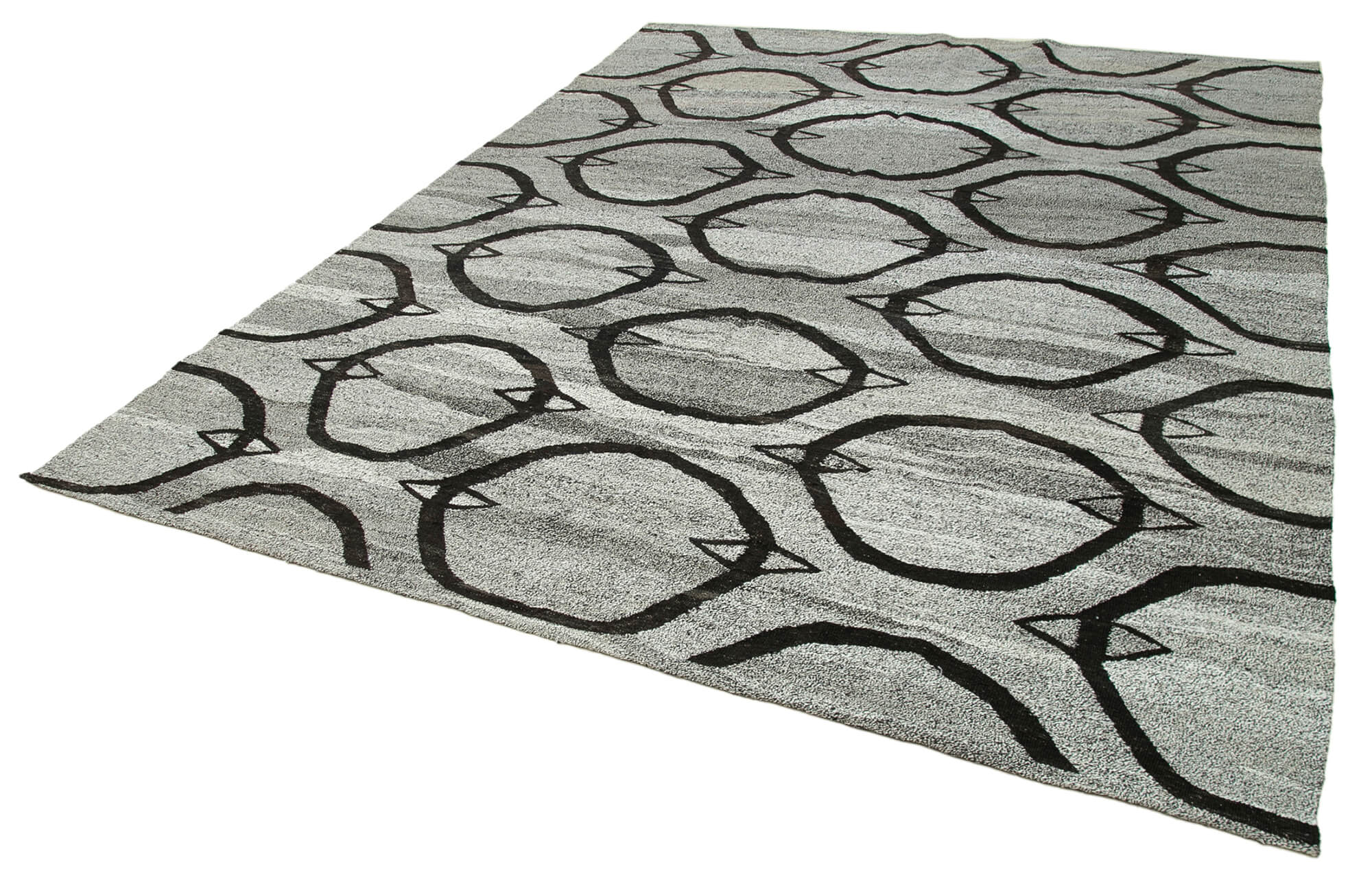 Handmade Area Rug - Geometric Turkish Wool & Cotton Vintage Carpet 8'2''x10'4''