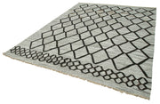 Handmade Area Rug | Grey Geometric Cotton Wool Turkish Wool Rug 8'2''x10'5''