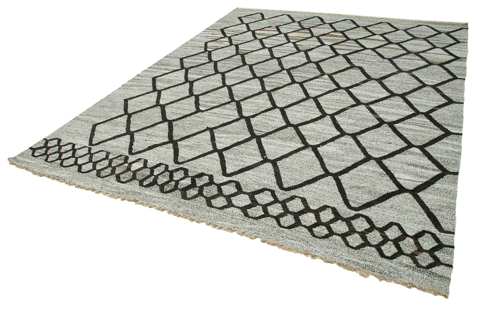 Handmade Area Rug | Grey Geometric Cotton Wool Turkish Wool Rug 8'2''x10'5''