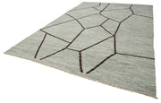 Handmade Area Rug - Grey Geometric Cotton Wool Large Vintage Turkish Carpet 9'10''x14'8''