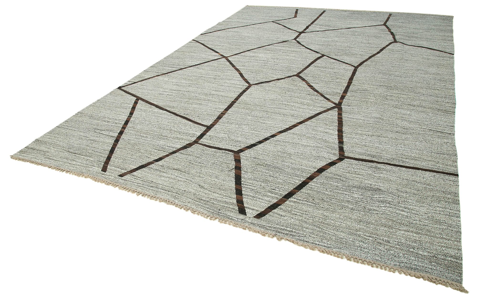 Handmade Area Rug - Grey Geometric Cotton Wool Large Vintage Turkish Carpet 9'10''x14'8''
