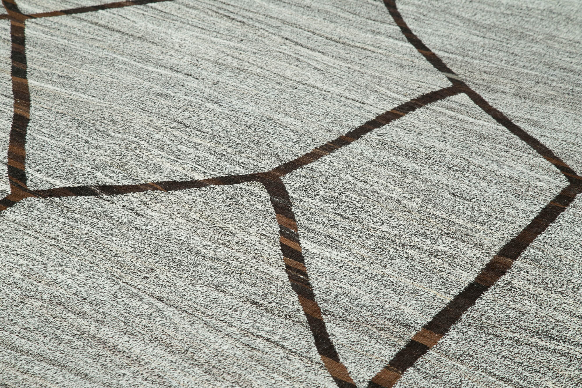 Handmade Area Rug - Grey Geometric Cotton Wool Large Vintage Turkish Carpet 9'10''x14'8''