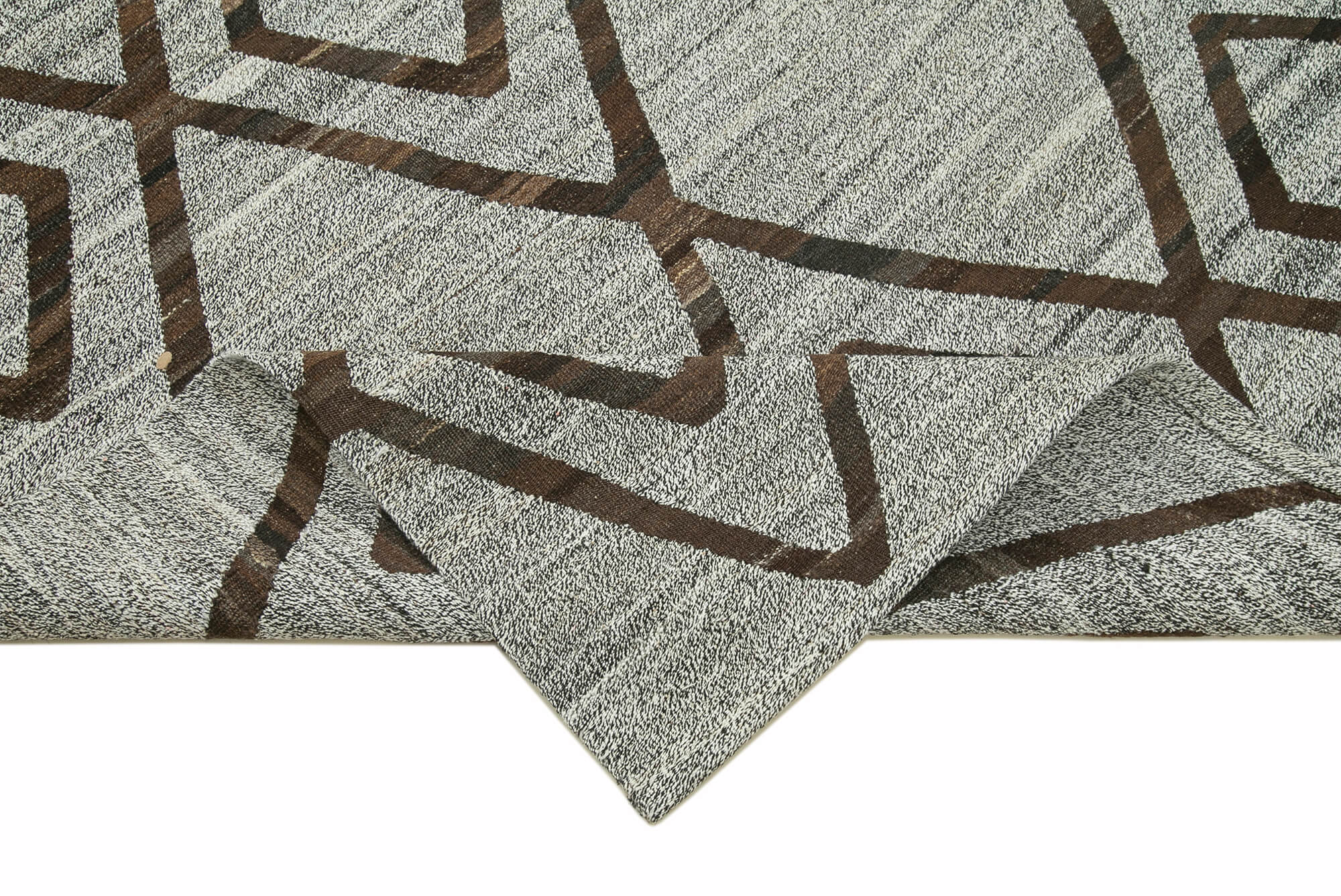 Scrap Green Geometric Cotton Wool Handmade Area Rug 8'1'' x 10'0''