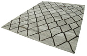 Handmade Area Rug - Blue Geometric Cotton Wool Vintage Handwoven Carpet 8'1" x 10'5"