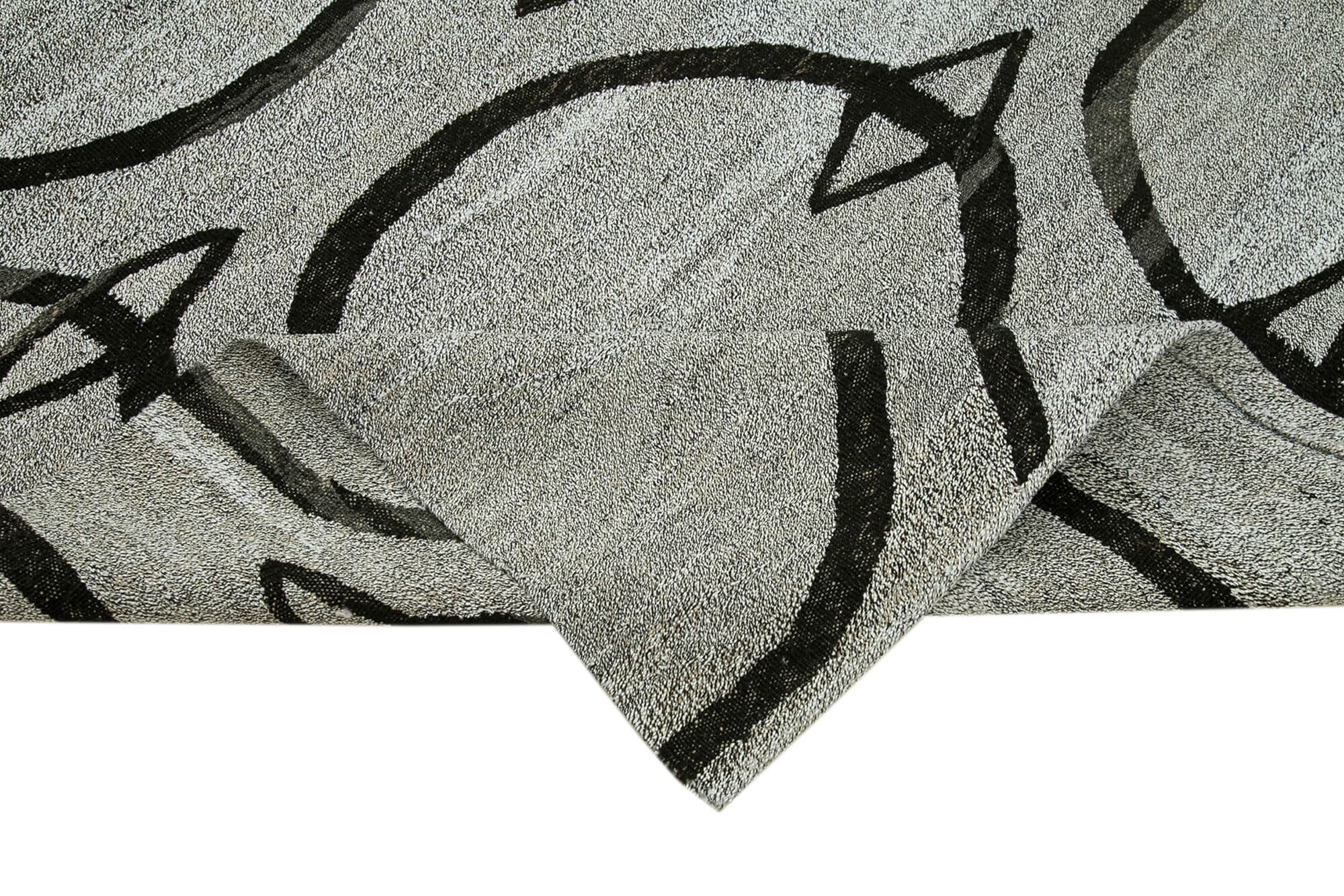Handmade Area Rug – Black Geometric Cotton Wool Vintage Handwoven Carpet 7'9''x10'7''
