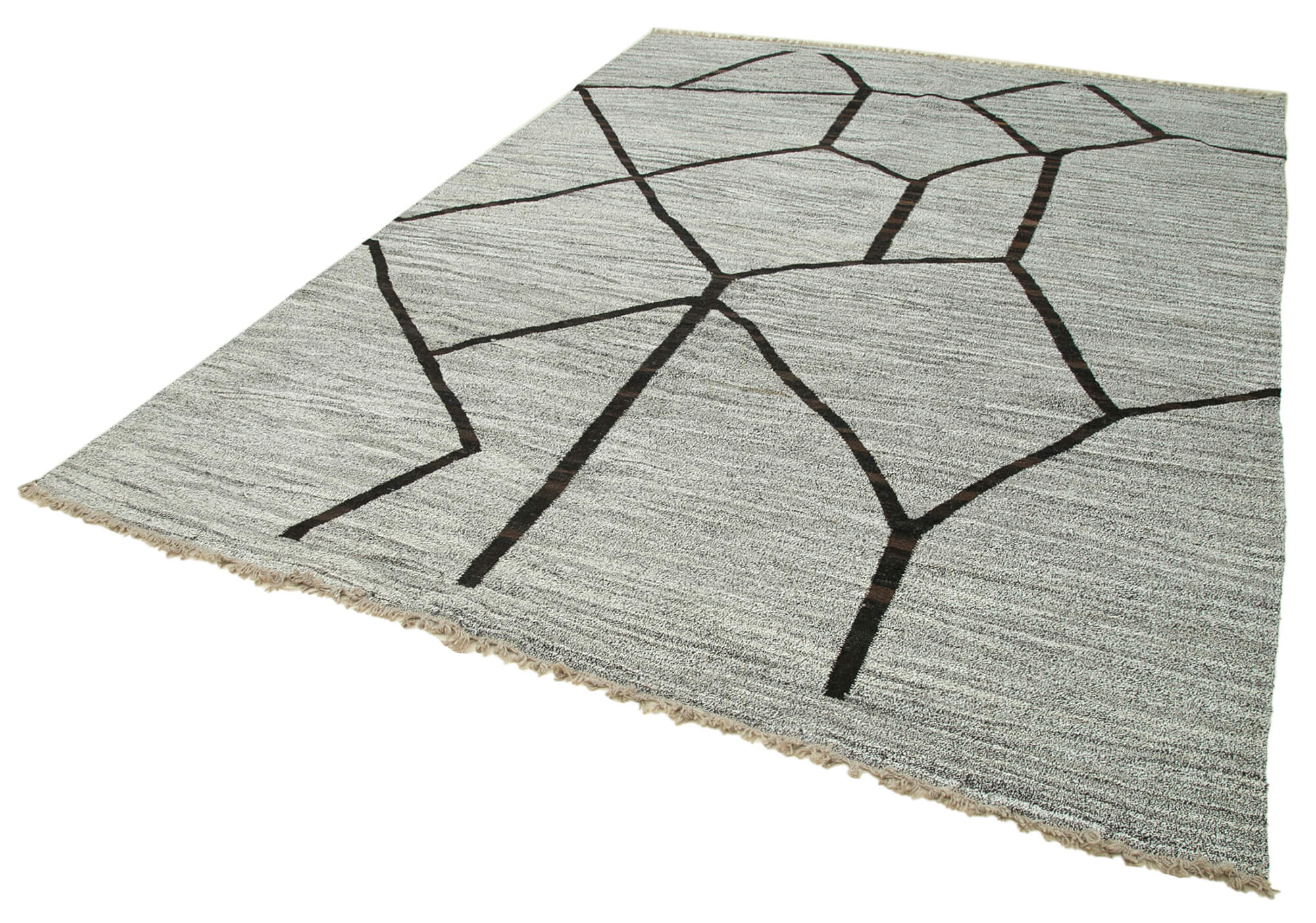 Handmade Area Rug – Grey Geometric Cotton Wool Vintage Turkish Carpet 8'1"x10'8"