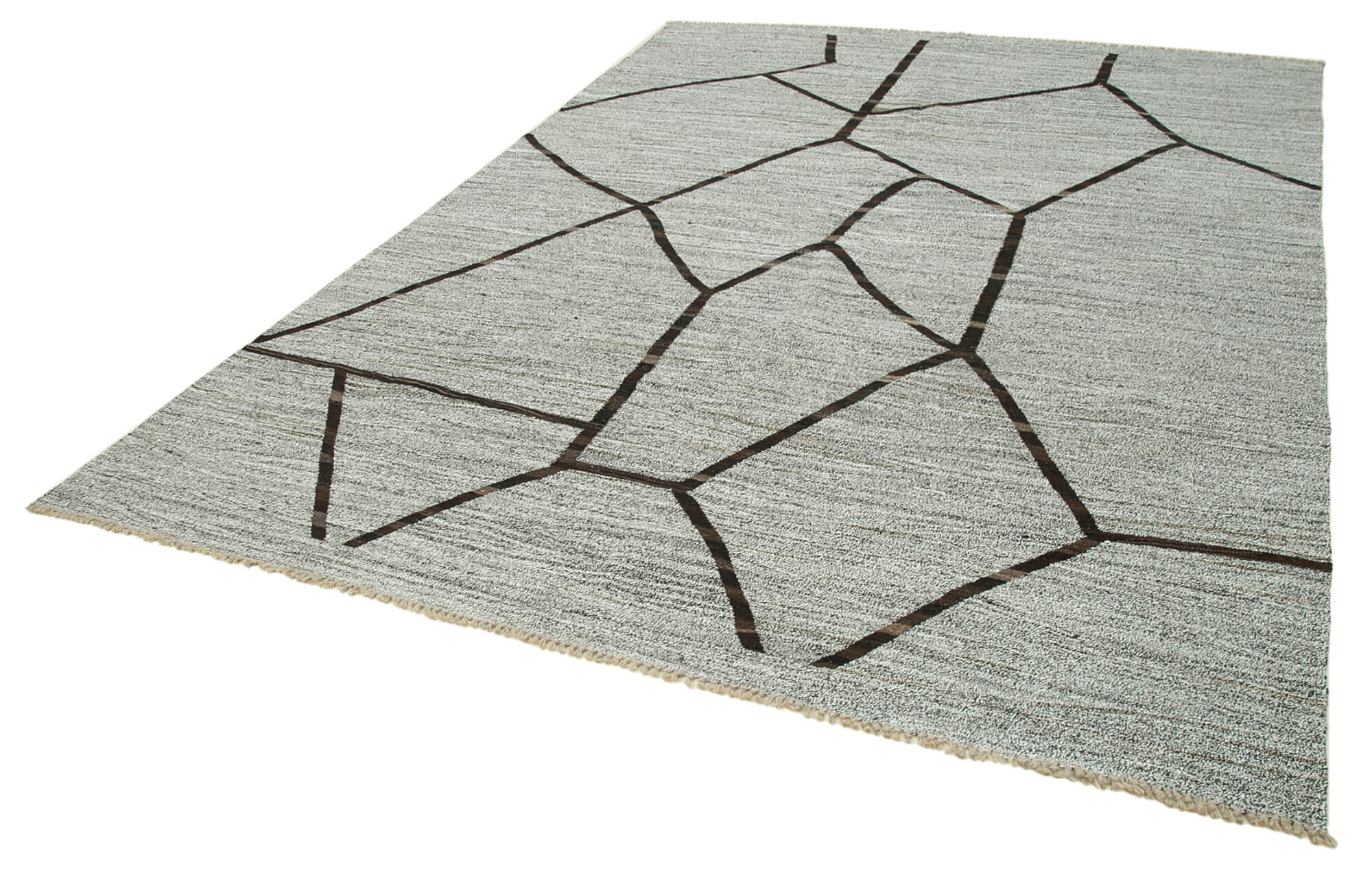 Handmade Wool Area Rug – Neutral Gray Geometric Cotton Wool Rug 7'11" x 10'8"