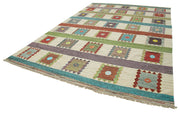 Handmade Cotton Wool Rug - White Geometric Pattern Carpet, Large 10x14 Area Rug