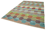Handmade Area Rug - Geometric Cotton Wool Vintage Hand Woven Carpet 6'9''x10'3''