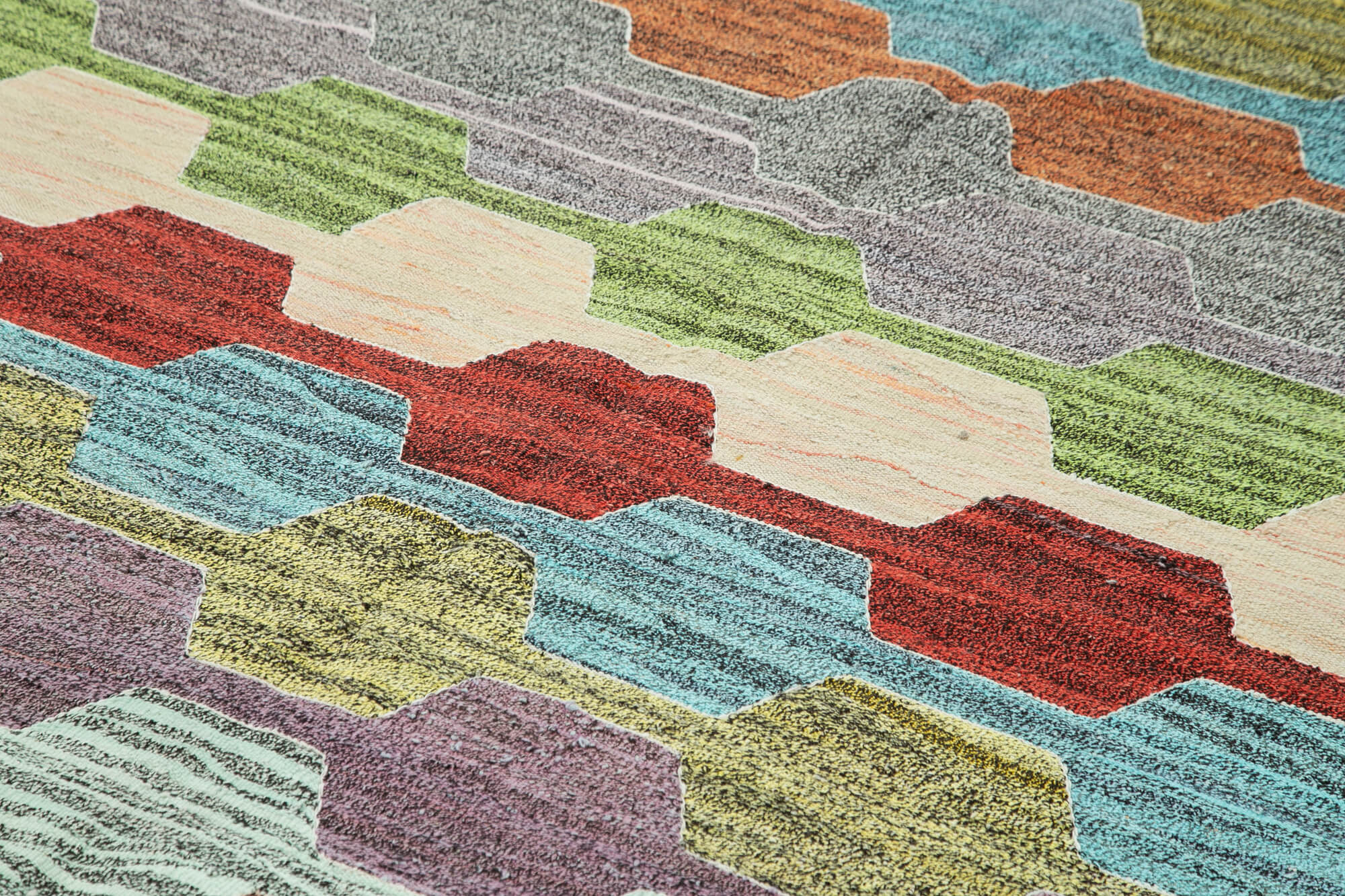 Handmade Area Rug - Geometric Cotton Wool Vintage Hand Woven Carpet 6'9''x10'3''