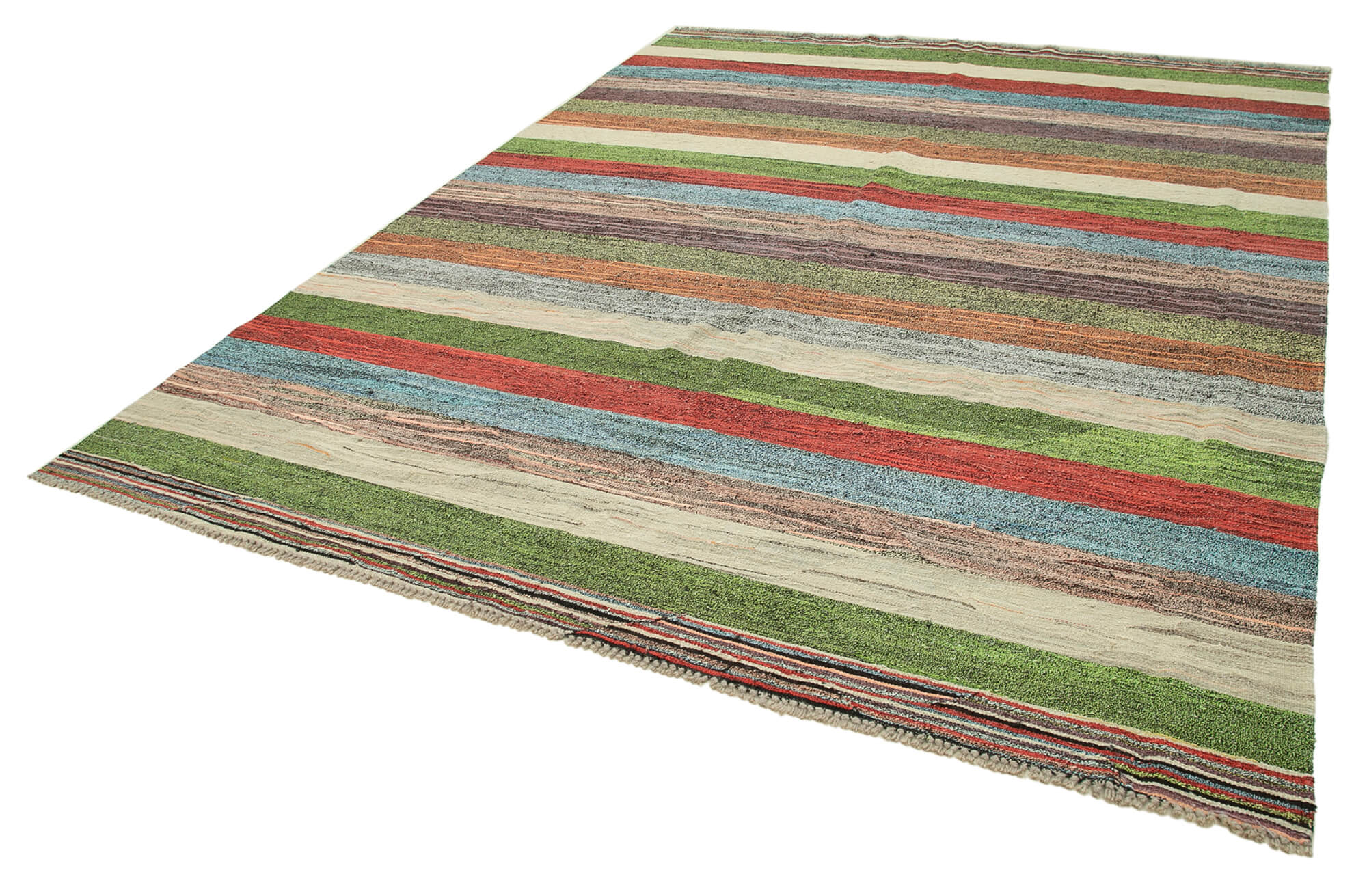 Scrap Green Geometric Cotton Wool Handmade Area Rug 8'6'' x 10'10''