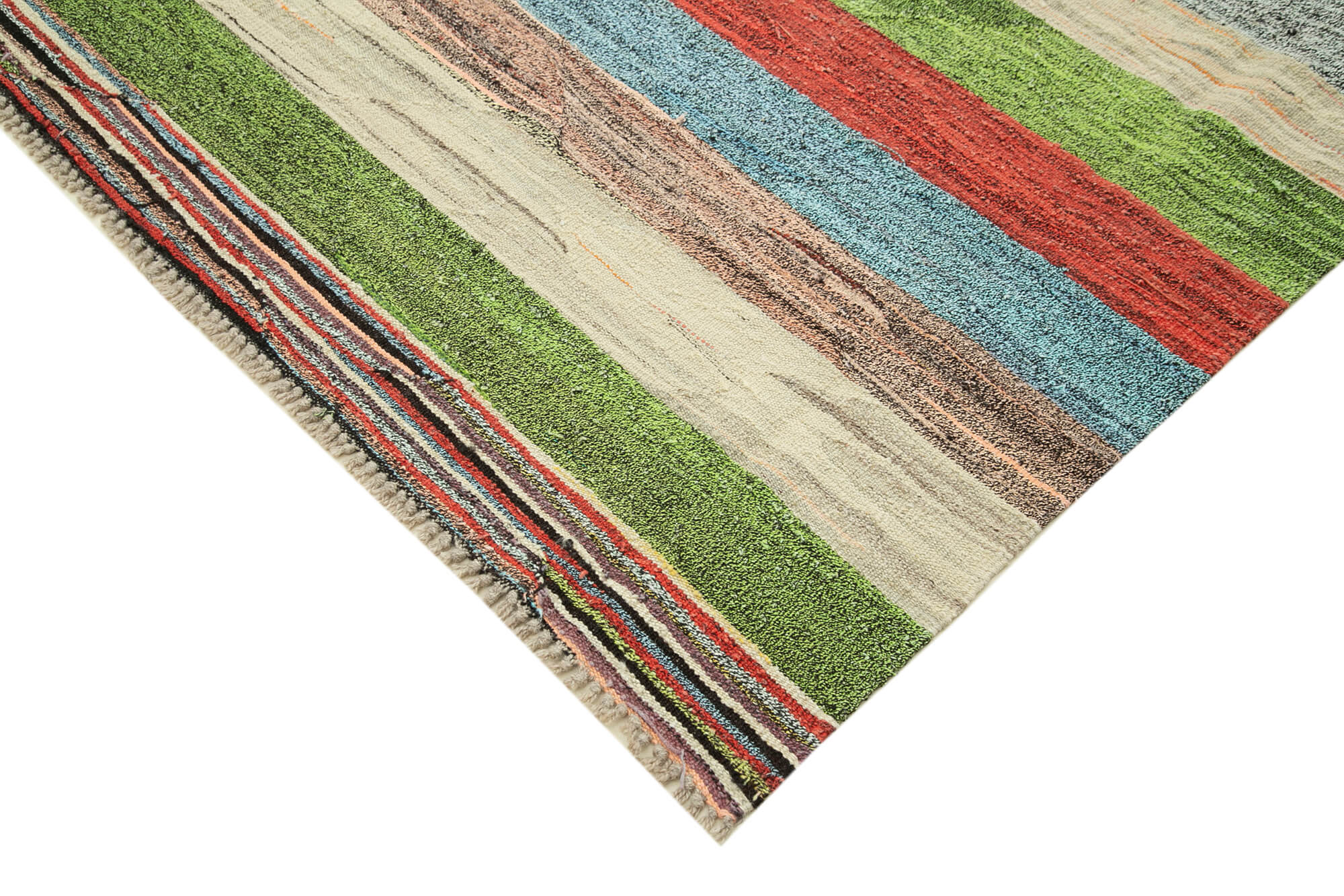 Scrap Green Geometric Cotton Wool Handmade Area Rug 8'6'' x 10'10''