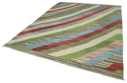 Handmade Wool Area Rug - Blue Geometric Cotton Wool Rug, Durable Floor Covering 8'7''x10'9''