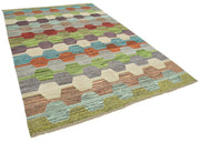 Handmade Area Rug - Yellow Geometric Vintage Wool Cotton Carpet 6'9"x10'2"