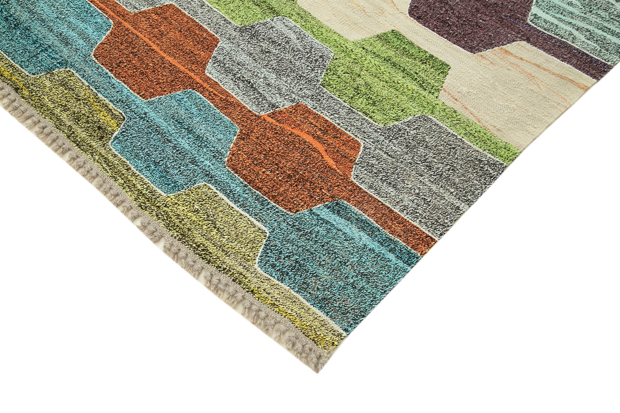 Handmade Area Rug - Yellow Geometric Vintage Wool Cotton Carpet 6'9"x10'2"