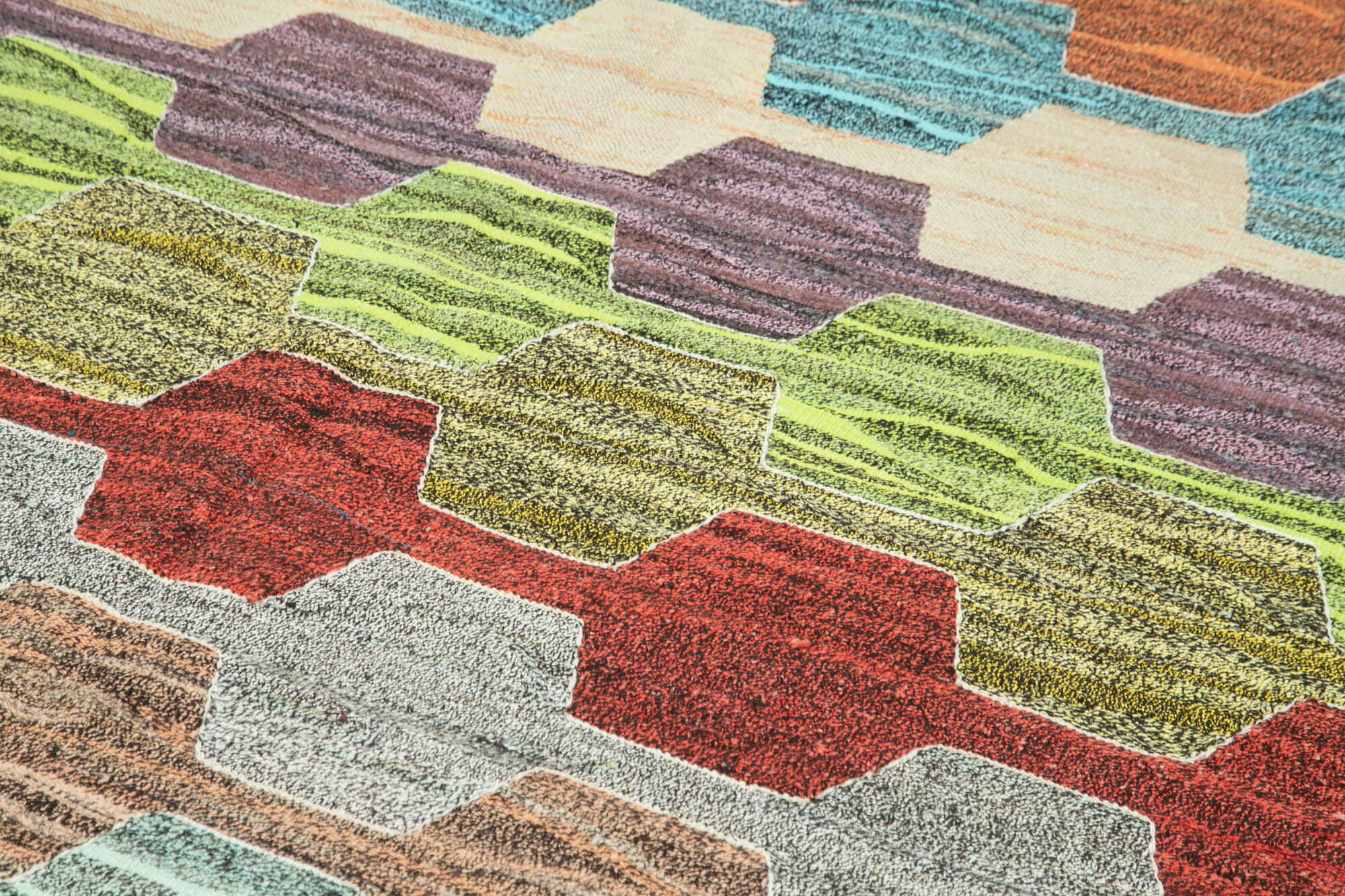 Handmade Area Rug - Yellow Geometric Vintage Wool Cotton Carpet 6'9"x10'2"