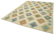 Handmade Area Rug – Green Geometric Cotton Wool Vintage Hand Knotted Carpet 7'11''x10'5''