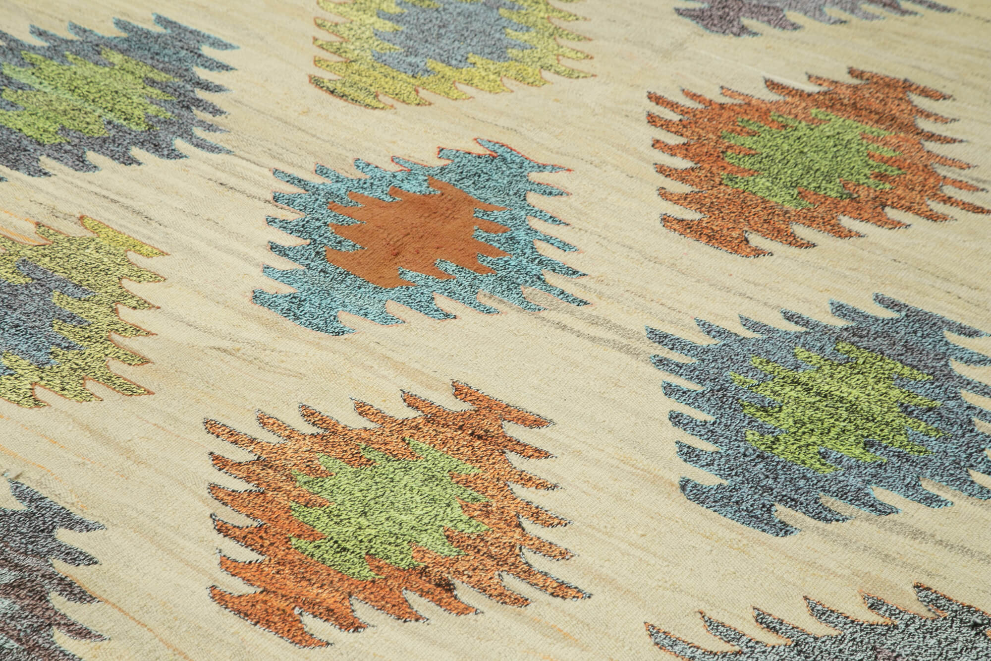 Handmade Area Rug – Green Geometric Cotton Wool Vintage Hand Knotted Carpet 7'11''x10'5''