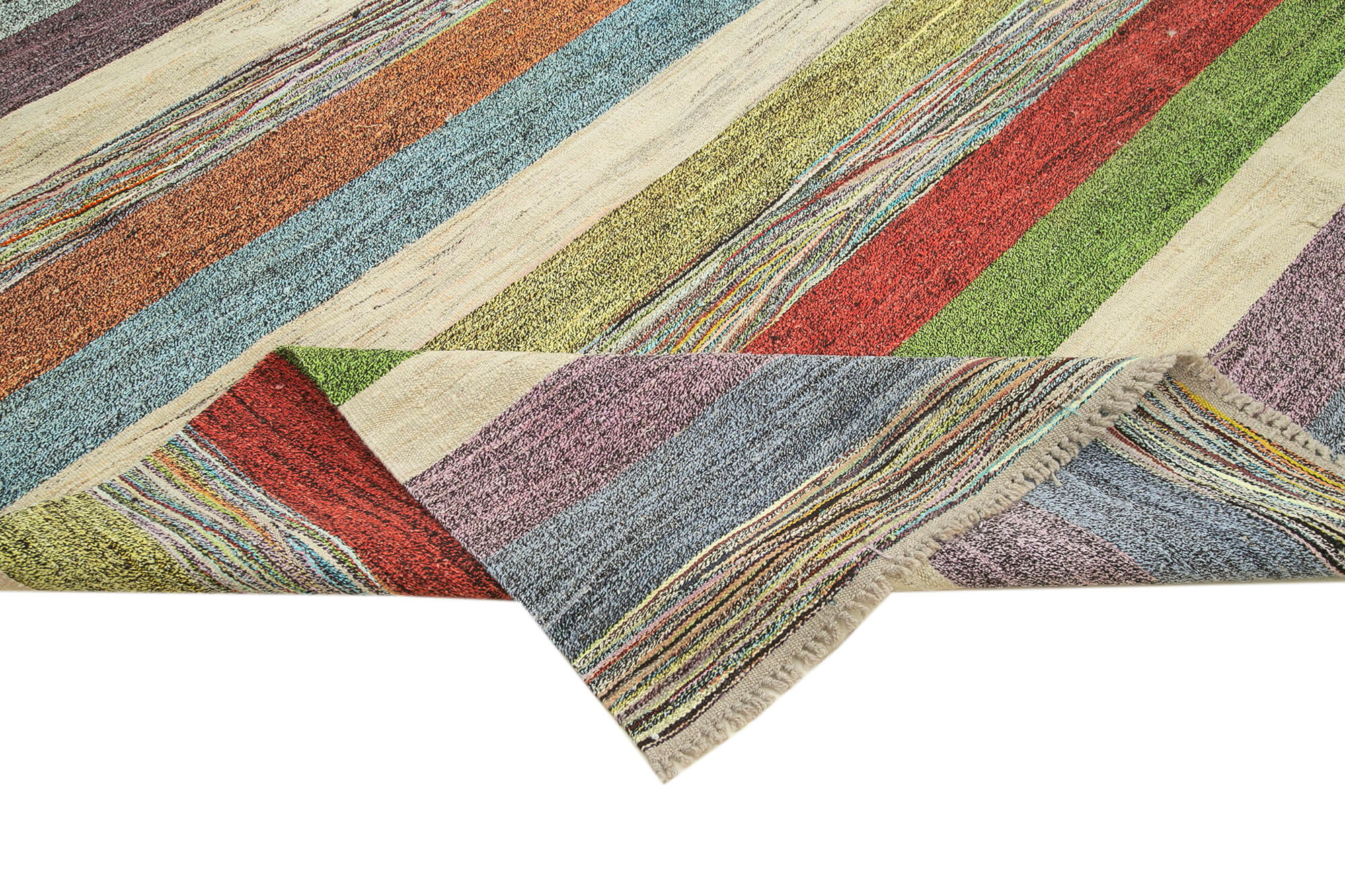 Handmade Area Rug – Blue Geometric Cotton Wool Vintage Handwoven Carpet 8'10"x12'4"