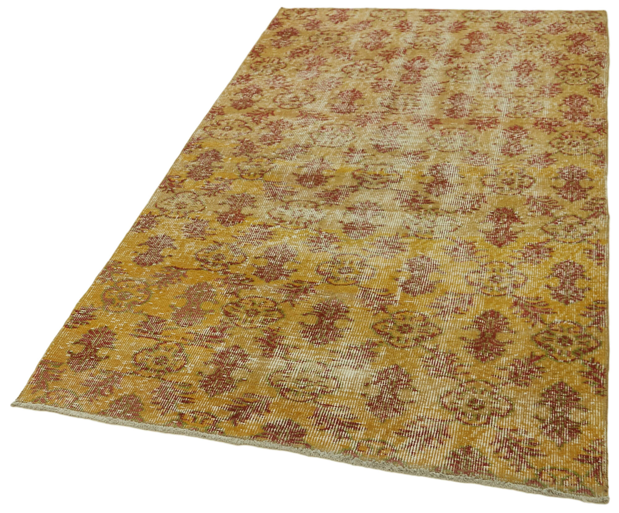 Vintage Area Rug – Hand Woven Overdyed Yellow Cotton Wool Carpet 3'7''x6'4''