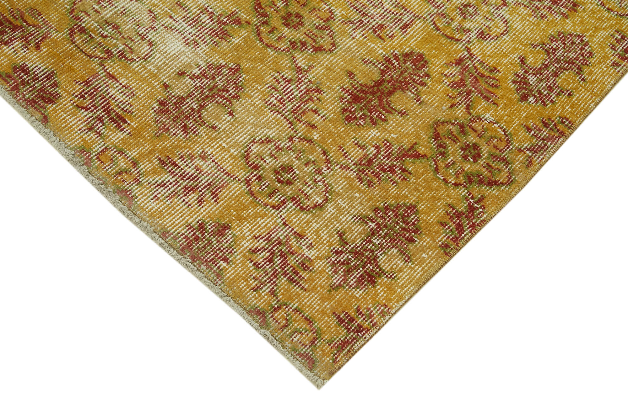 Vintage Area Rug – Hand Woven Overdyed Yellow Cotton Wool Carpet 3'7''x6'4''