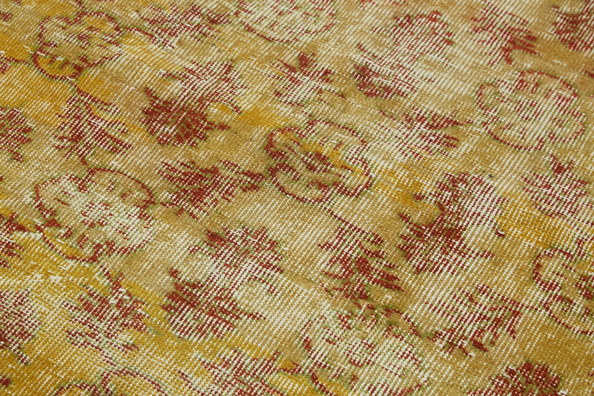 Vintage Area Rug – Hand Woven Overdyed Yellow Cotton Wool Carpet 3'7''x6'4''