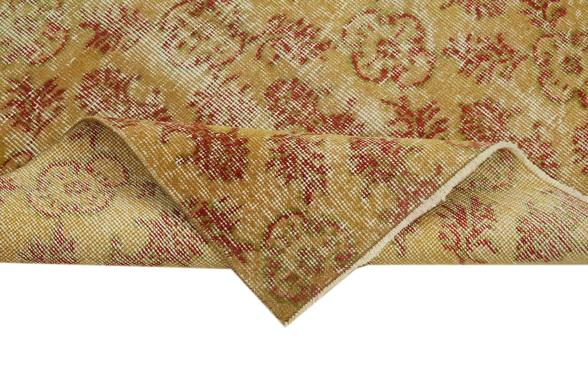 Vintage Area Rug – Hand Woven Overdyed Yellow Cotton Wool Carpet 3'7''x6'4''