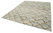 Handmade Wool Area Rug - Vintage Geometric Green 8x10 Cotton Wool Rug